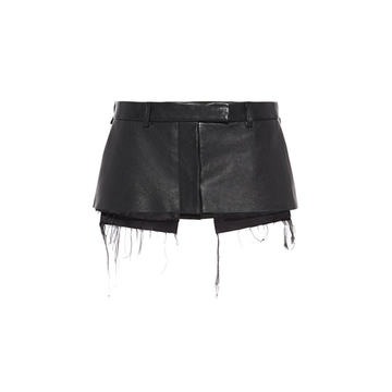 Exposed-Pocket Leather Mini Skirt