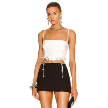 Crystal Bow Ruched Crop Top