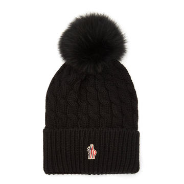 Faux Fur and Cable-Knit Wool Beanie