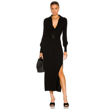 Adeline Knit V Neck Long Sleeve Midi Dress