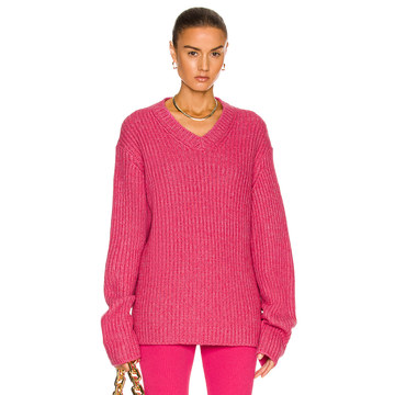 Jumbo Rib Oversized Cashmere V Neck Sweater