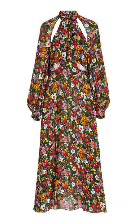 Cutout Floral Crepe Maxi Dress展示图