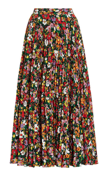 Pleated Floral Cady Midi Skirt展示图