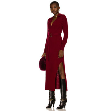 Adeline Knit V Neck Long Sleeve Midi Dress