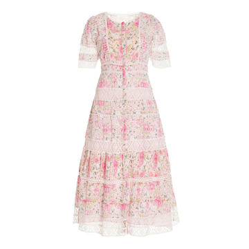 Carmie Lace-Inset Embroidered Floral Cotton Maxi Dress