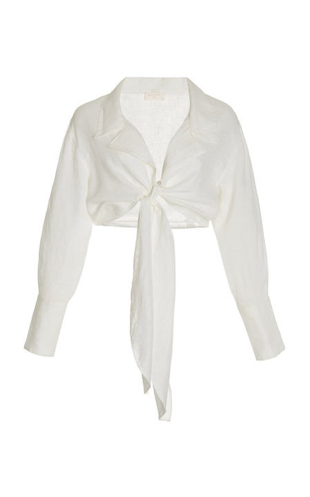 Khloe Knotted Linen Shirt展示图