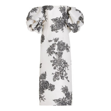 Off-The-Shoulder Floral Gazar Midi Dress