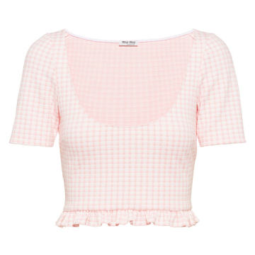 Ruffled Checked Jersey Crop Top