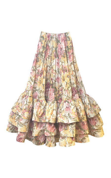 Tiered Printed Satin Maxi Skirt展示图