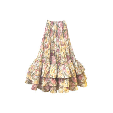 Tiered Printed Satin Maxi Skirt