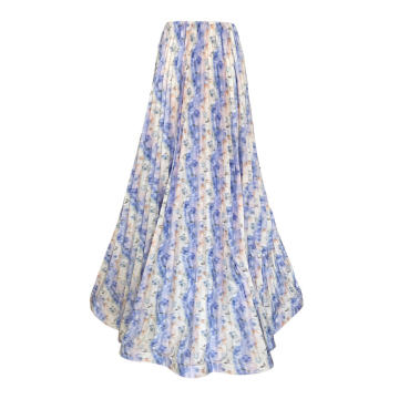 Printed Plisse Satin Maxi Skirt
