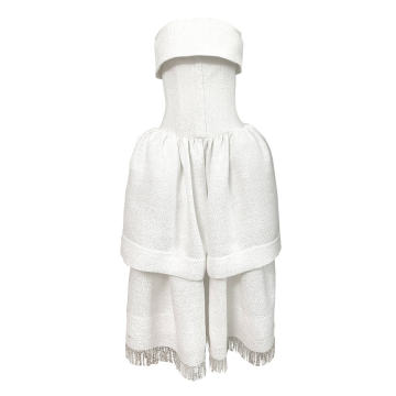Sequin-Fringed Knit Strapless Midi Dress
