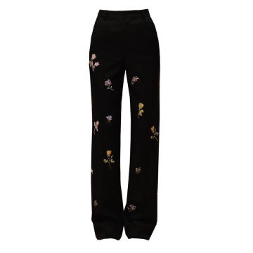 Bead-Embroidered Wool-Blend Trousers
