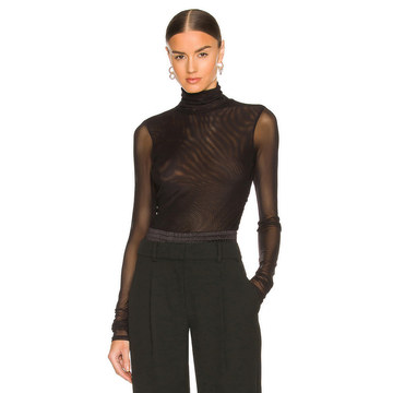 Shirred Mesh Turtleneck