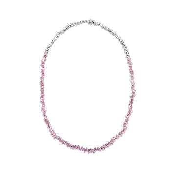 18K White Gold Classic Pink Sapphire Tennis Necklace