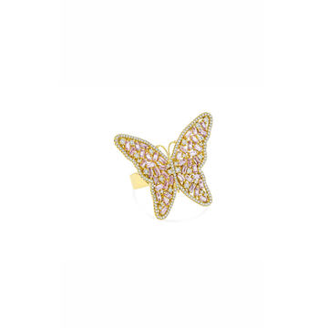 18K Yellow Gold Large Pink Sapphire Butterfly Ring