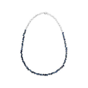 18K White Gold Classic Dark Blue Sapphire Necklace