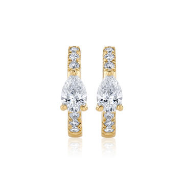 18K Gold Diamond Huggies with Pear Diamond Center