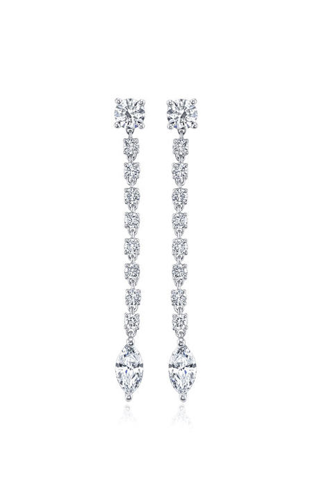 18K Gold Short Rope Diamond Earrings with Marquis Diamond Drop展示图