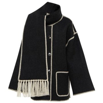 刺绣羊毛混纺围巾夹克
