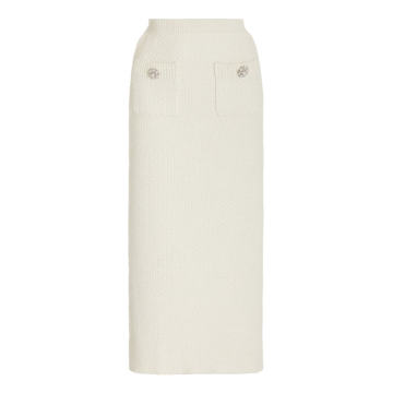 Button-Detailed Ribbed-Knit Midi Skirt
