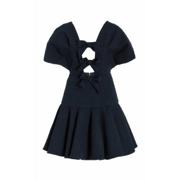 Bow-Detailed Cotton-Blend Mini Dress