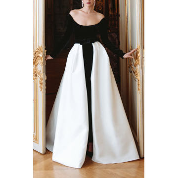 Off-The-Shoulder Velvet Column Gown