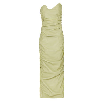 Assymetric Ruched Cady Strapless Maxi Dress