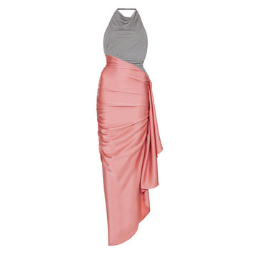 Claudia Cady And Satin Maxi Halter Dress