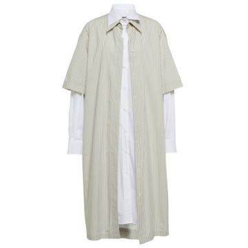 混合条纹棉质面料衬衫式连衣裙