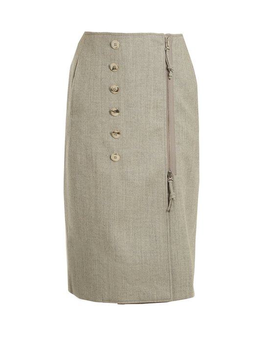 Sorrel button-embellished wool-blend pencil skirt展示图