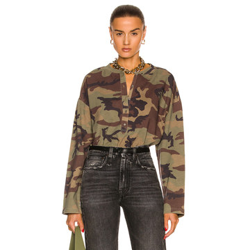 So Relaxed Boyfriend Slub Jersey Long Sleeve Camo Henley Top