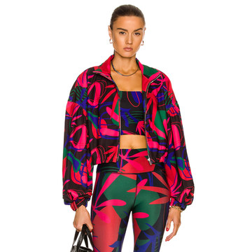 Printed Balloon Sleeve Zip Front Track Jacket