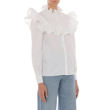 Ruffled Turtleneck Cotton Blouse