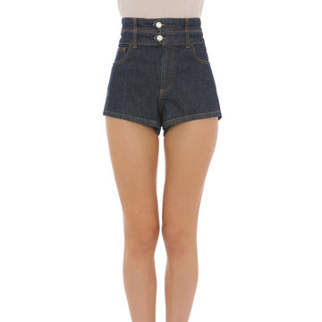 Double-Belted Denim Mini Shorts