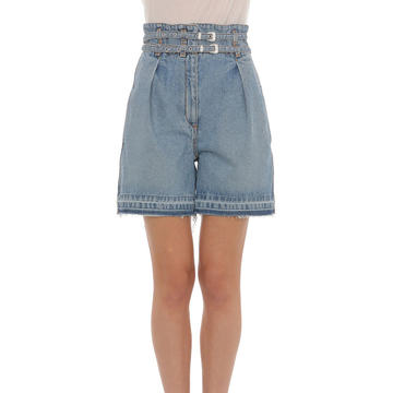 Double-Belted Denim Shorts