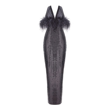 Fringe-Detailed Sequin Maxi Dress