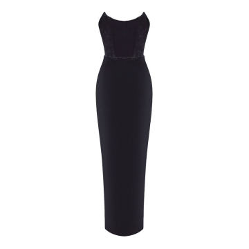 Corset-Detailed Velvet Maxi Dress