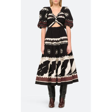 Liora Puff-Sleeve Linen-Cotton Midi Dress