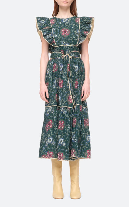 Robina Flutter-Sleeve Cotton Midi Dress展示图