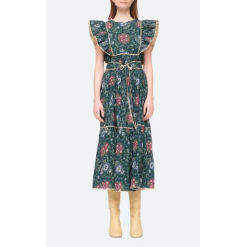 Robina Flutter-Sleeve Cotton Midi Dress