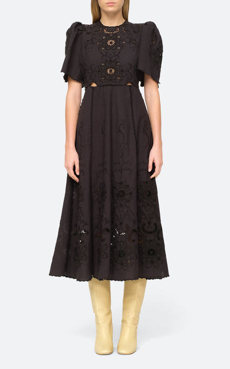 Kiara Embroidered Cotton Midi Dress展示图