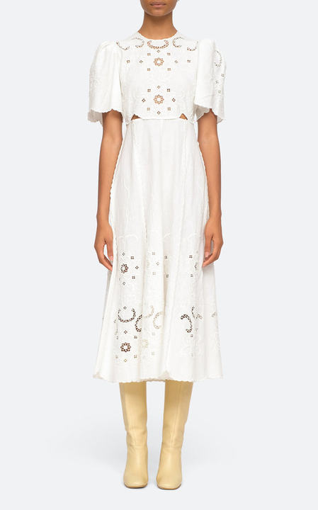 Kiara Embroidered Cotton Midi Dress展示图