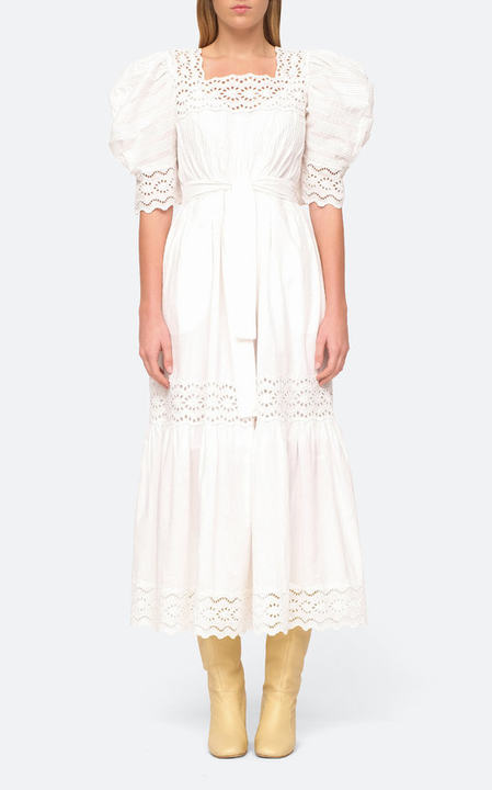 Georgina Eyelet Puff-Sleeve Cotton Maxi Dress展示图