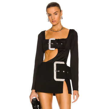 Crystal Buckle Cutout Bodysuit