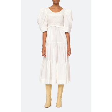 Simona Puff-Sleeve Smocked Cotton Midi Dress