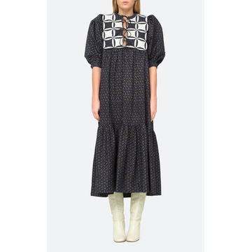 Catalina Calico Puff-Sleeve Cotton Midi Dress