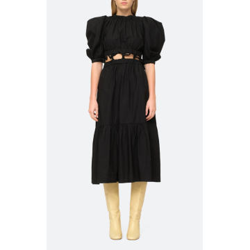 Sloane Cutout Puff-Sleeve Cotton Midi Dress