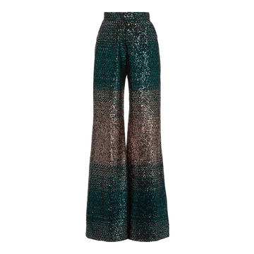 Sequin Silk-Blend Flared Pants