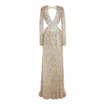 Asymmetric Bead-Embroidered Gown